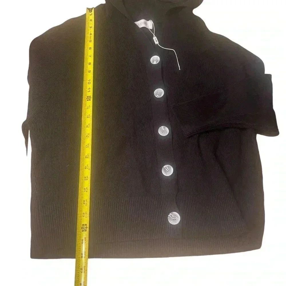 Ligotto Button Front Cardigan Gorgeous Womens Large Black Hooded - Picture 4 of 11